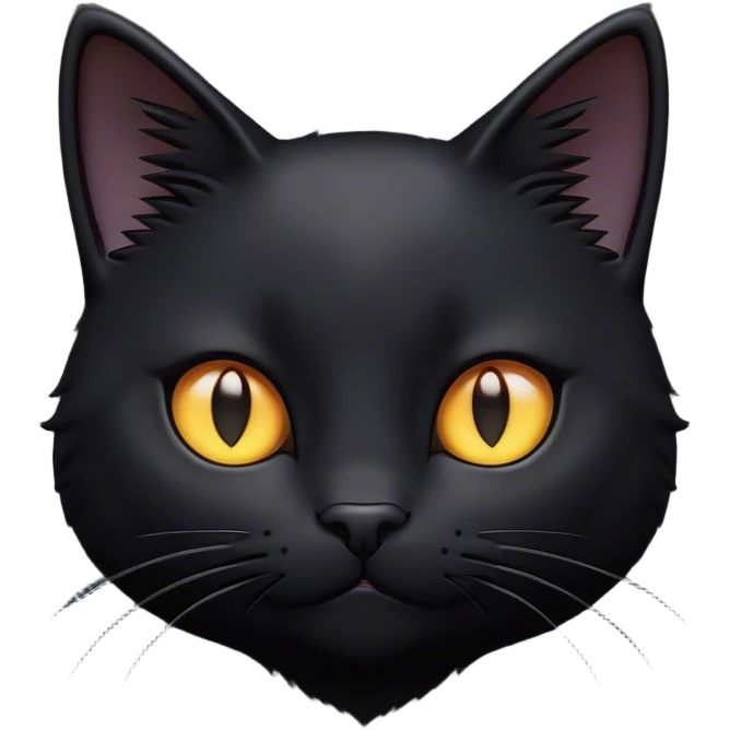 Cinematic Cute Black Cat Portrait Emoji, Head tilted playfully and inquisitively, sleek black fur with subtle hints of deep gray, Simplified yet adorable features, highly detailed, glowing with a warm, friendly glow, high shine, curious and affectionate, stylized with a touch of whimsy, bright and alert, soft glowing outline, capturing the essence of a mischievous yet loving kitten, so endearing it feels like it could pounce out of the screen and play! emoji