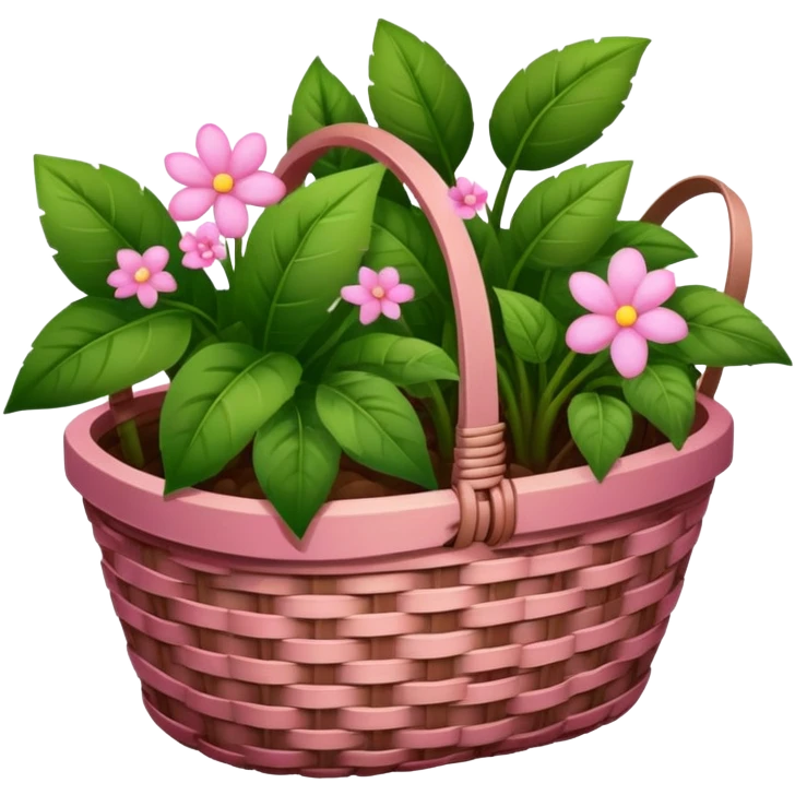 A brown basket of plants with some pink aesthetic motives on the basket in an ios 18 emoji  emoji