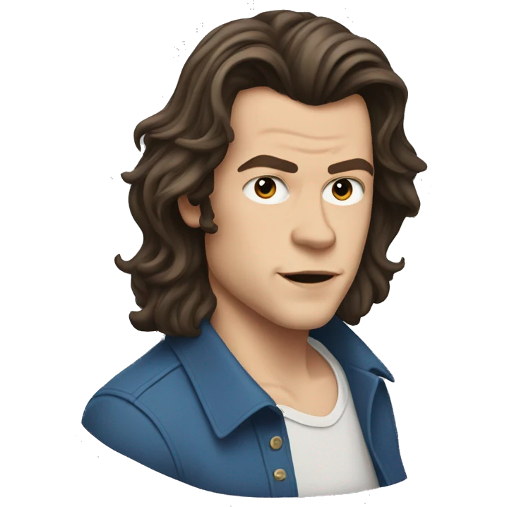 Harry styles with his long hair, a blue shirt  emoji