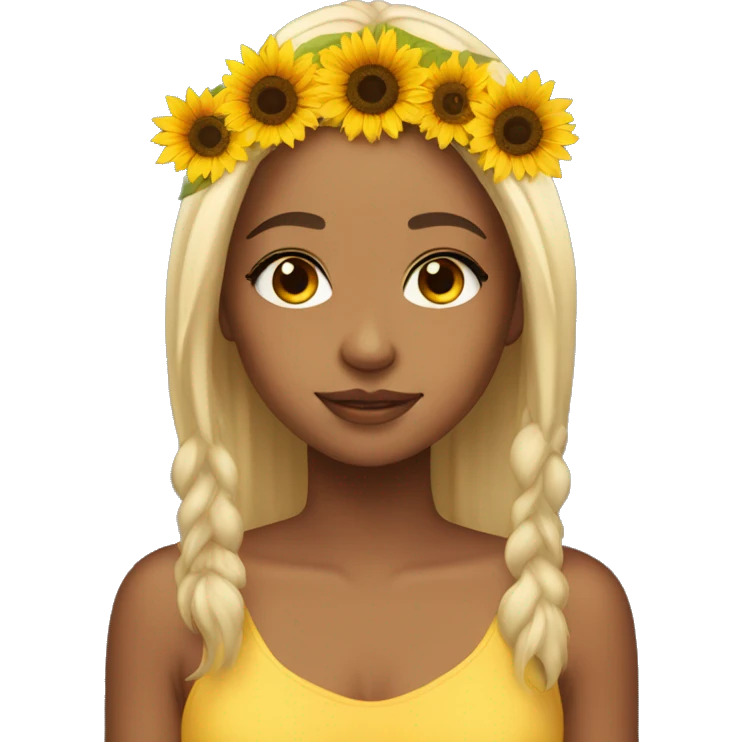 brown eyes girl with shower blonde hair and a sunflower crown emoji