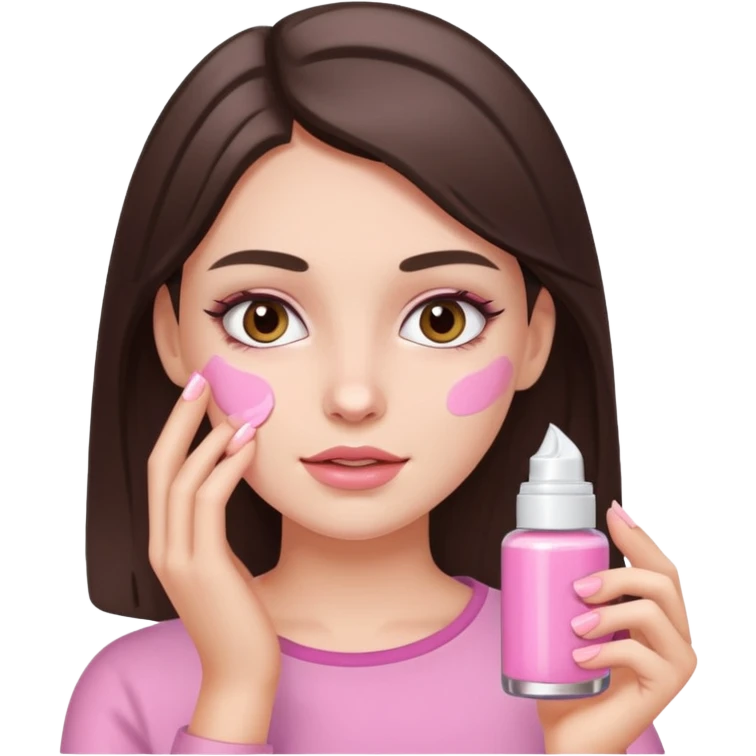 white brunette girl applying pink cream on face emoji