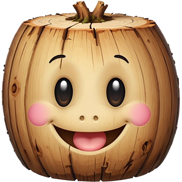 a log emoji. the top of the log is a smiley face with two small dots for eyes and a large U shape for the mouth. do not make the face look like an emoji. think of cute, subtle and hand-drawn emoji