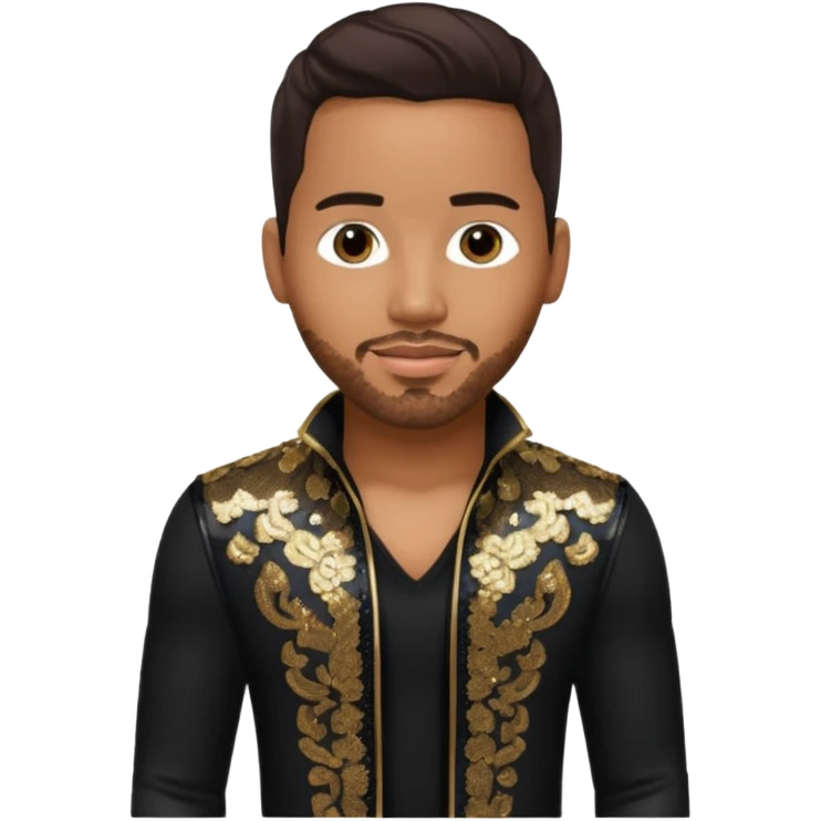 Romeo Santos with dark brown hair, black sequin outfit emoji