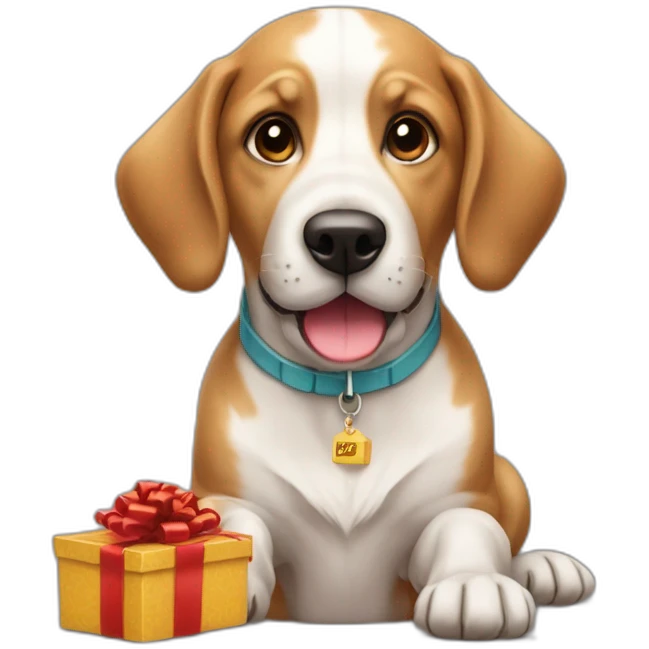 Chien avec un cadeau sur la tête  emoji