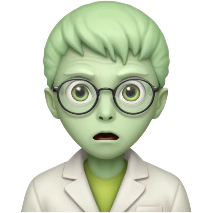 alien, glasses, white coat, suprise emoji