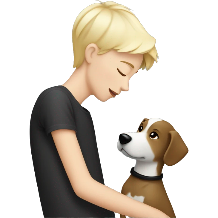 Tom boy with short blonde hair kissing a black and white dog with long hair emoji