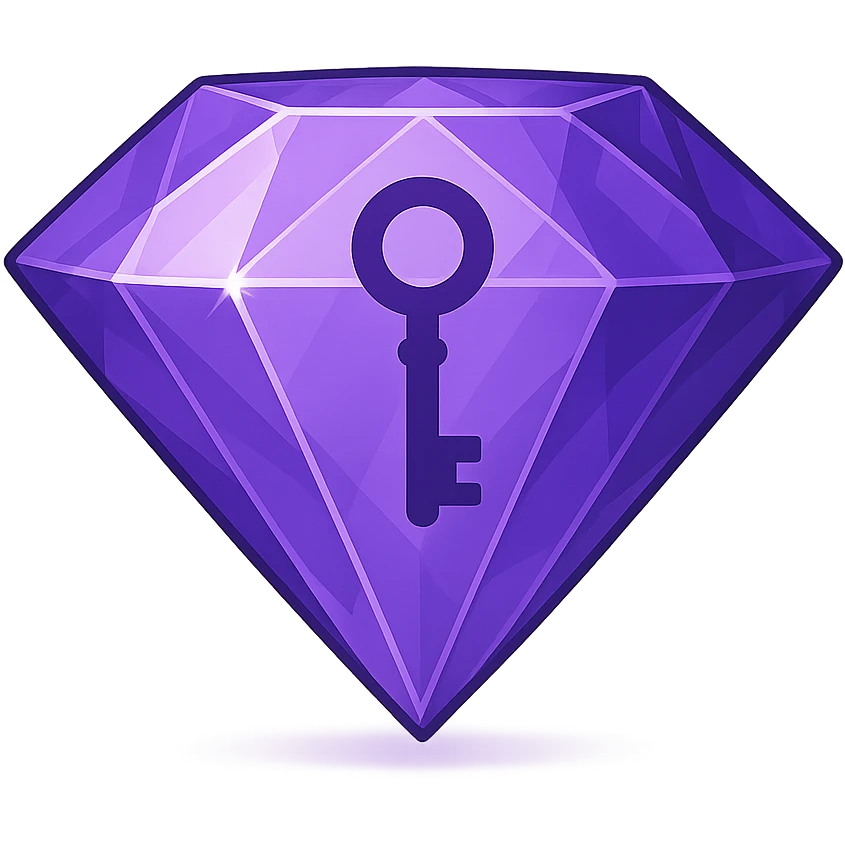simple real diamond, color #9665db, with 🗝️key  symbol on the diamond. emoji