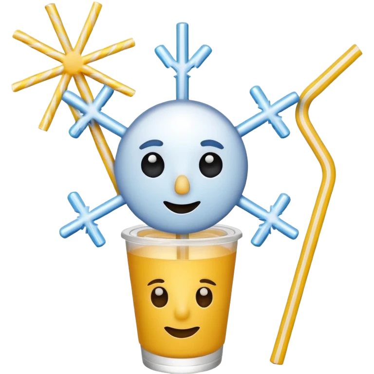 Snowflake with a face holding a straw emoji