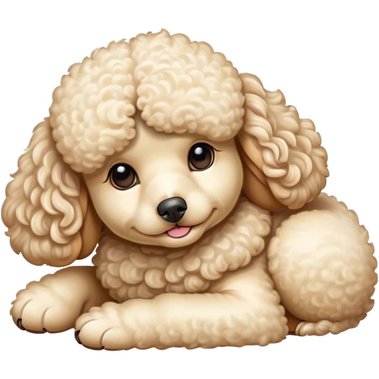 Meme-Worthy Cute Sleeping Cream Poodle Portrait Emoji, Head resting peacefully with a contented smile, showcasing a delightfully elegant build and a luxuriously soft, curly cream Fur, eyes shut in a serene nap, Simplified yet hilariously adorable features, highly detailed, glowing with a soft, drowsy light, high shine, relaxed and utterly lovable, stylized with an air of playful laziness, bright and heartwarming, soft glowing outline, capturing the essence of a comically sleepy companion, so meme-worthy it feels like it could instantly become the next viral sensation of adorable slumber! emoji
