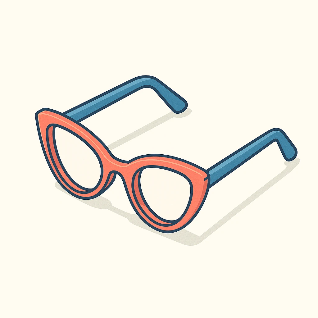 eyeglasses with cat-eye frames, shadows and highlights, white background, 512x512px emoji