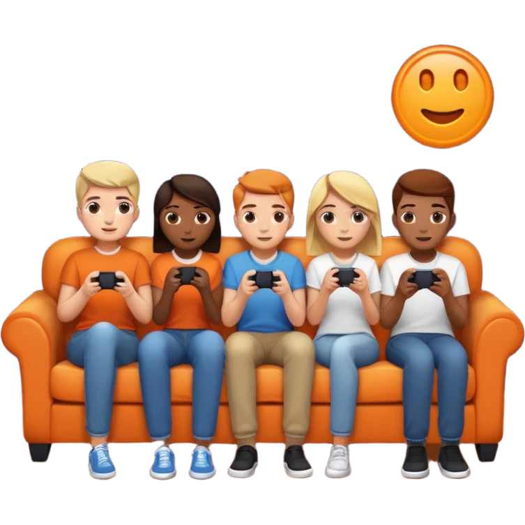 group of friends on couch playing a game couch should be dark orange emoji
