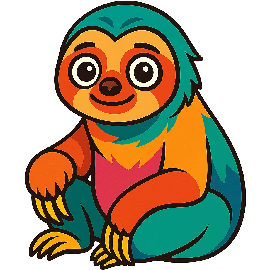 exotic sloth with multicolor fur, big eyes emoji