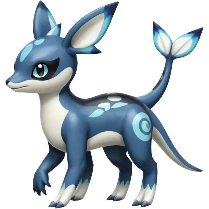 Black and white smooth glossy soft hot Meloetta-Dialga-Orca-Vaporeon-Umbreon-Pokémon-Fakémon-fusion-hybrid-creature (full body), 4-legged,  emoji