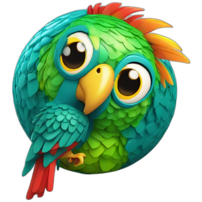 3d sphere with a cartoon courageous target Parrot skin texture with futuristic eyes emoji
