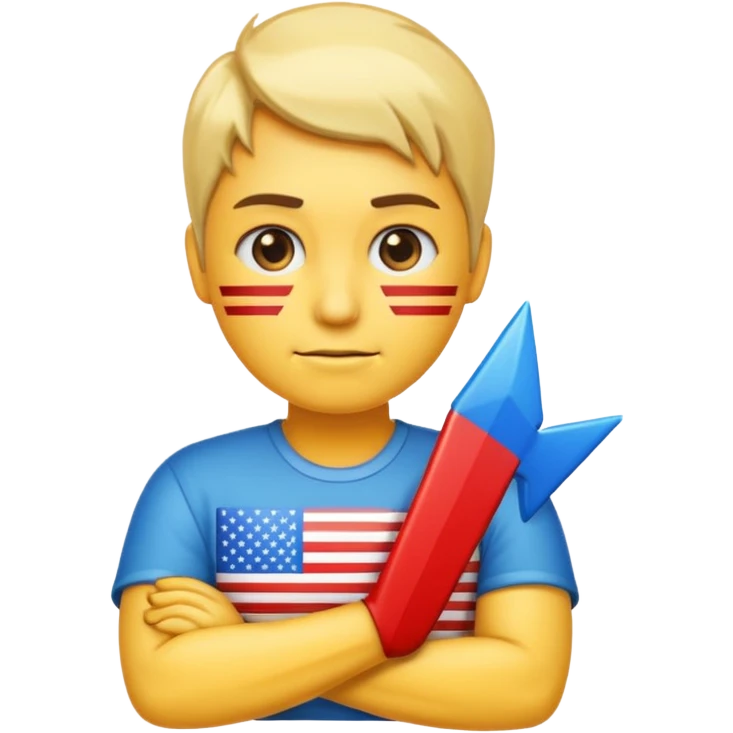 Freezing face emoji, American flag emoji, person with arms crossed emoji, glossy right-pointing arrow, all arranged in a single horizontal line, highly polished game UI style. emoji