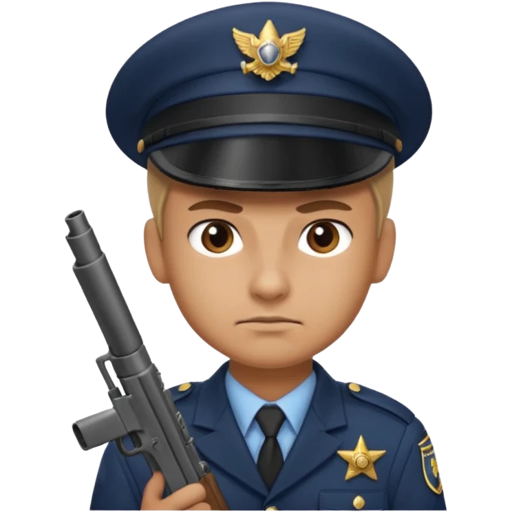 Officer with peaked cap + mini gun, half body emoji