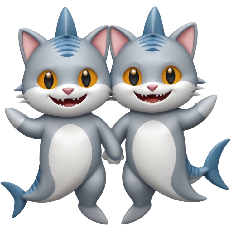 2 happy cats wearing shark costumes emoji