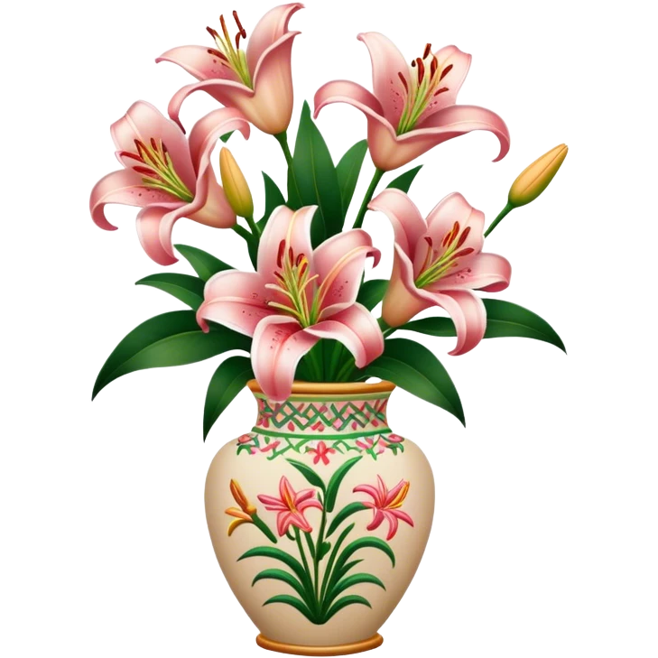 Lilies in embroided vase  emoji