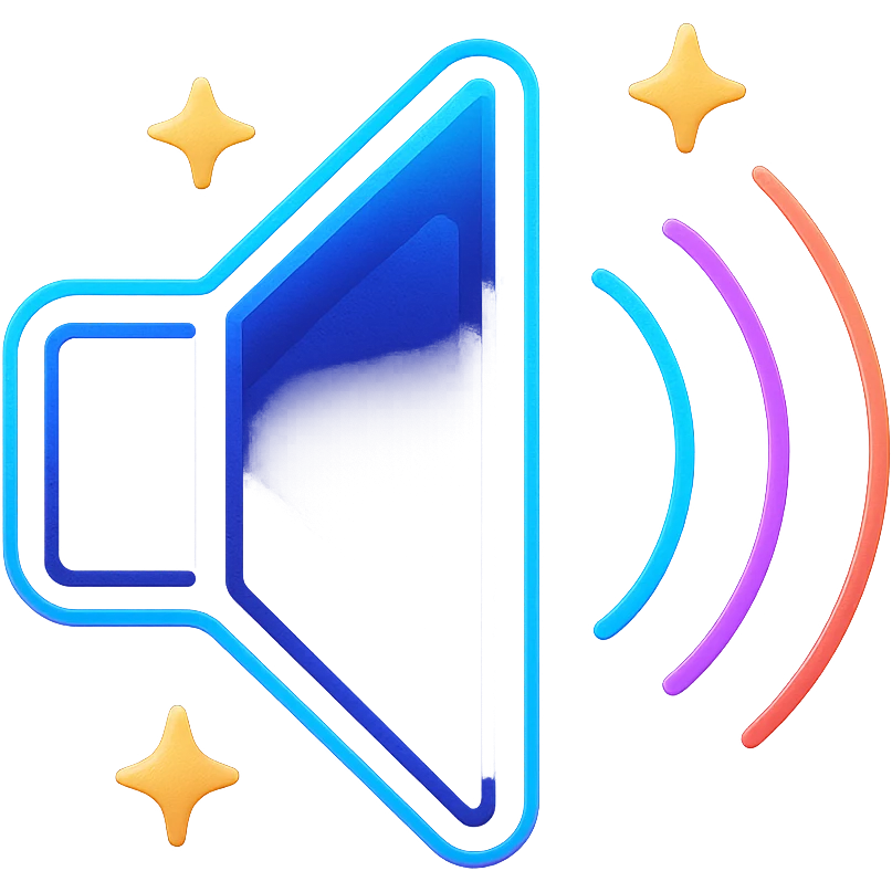 volume icon with dark purple, blue, and black base, bright accents, complex gradients, stars, bright neon border, elegant futuristic speaker symbol, glow and lighting effects, sophisticated futuristic icon style emoji