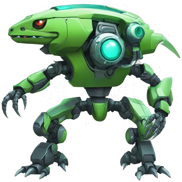 a futuristic mechanical spiky Medabot-lizard full body emoji