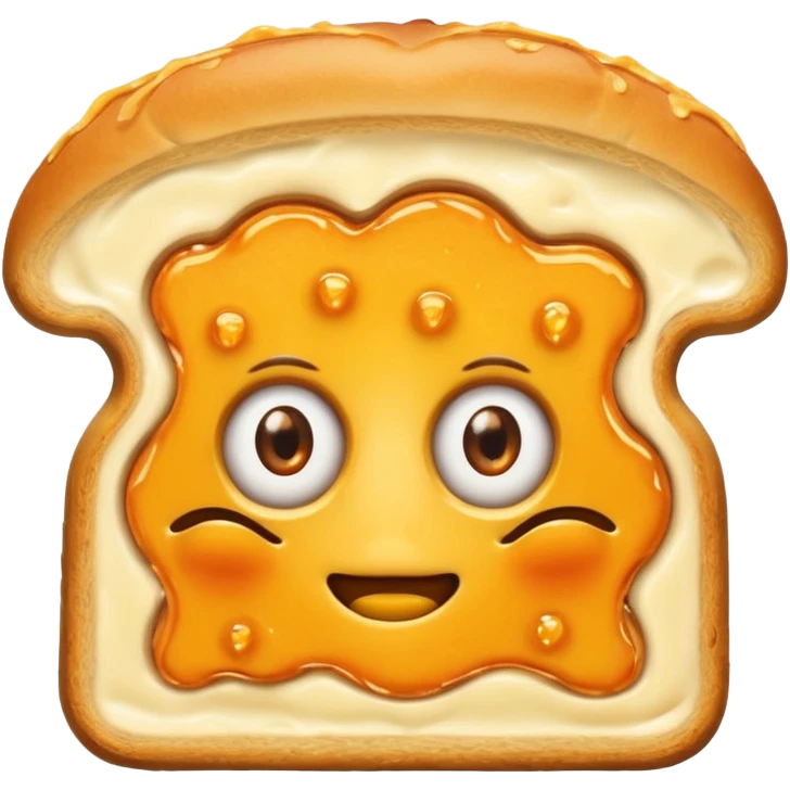 a toastie with melted cheese on the rim and an orange hat and two eyes in left  emoji
