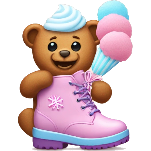 Gingerbread bear eating cookie and wearing cotton candy boots emoji