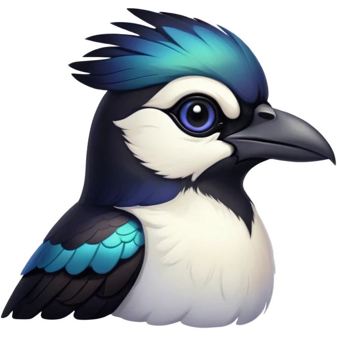 Cinematic Noble Magpie Portrait Emoji, Poised and sleek, with striking, iridescent black and white plumage, a sharp, inquisitive beak, and intense, observant eyes, Simplified yet sharp and sophisticated features, highly detailed, glowing with a soft, urban gleam, high shine, intelligent and graceful, stylized with an air of mischievous charm, focused and alert, soft glowing outline, capturing the essence of a watchful and confident magpie that appears ready to dart out of the screen with effortless authority! emoji