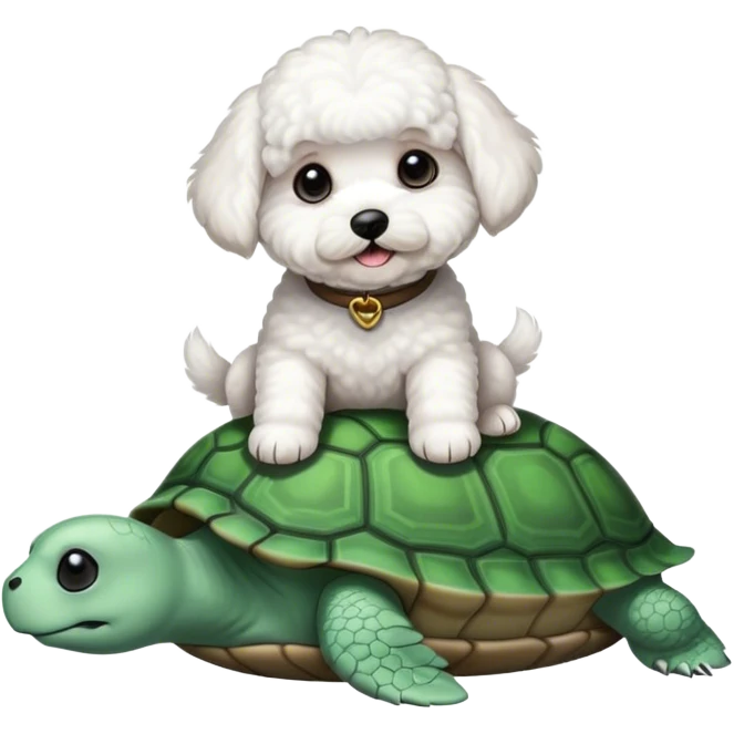 Short hair white Bichon sitting on a turtle emoji