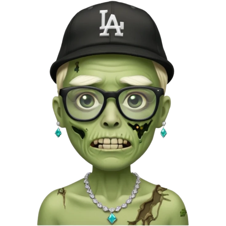 Green Zombie with black glasses dodger hat and diamonds necklace emoji