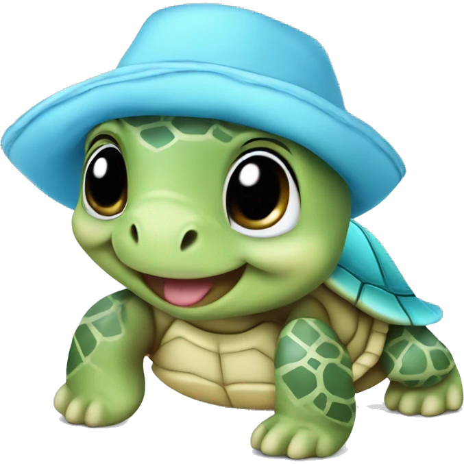 Cute baby turtle with pastel blue bandana and hat emoji
