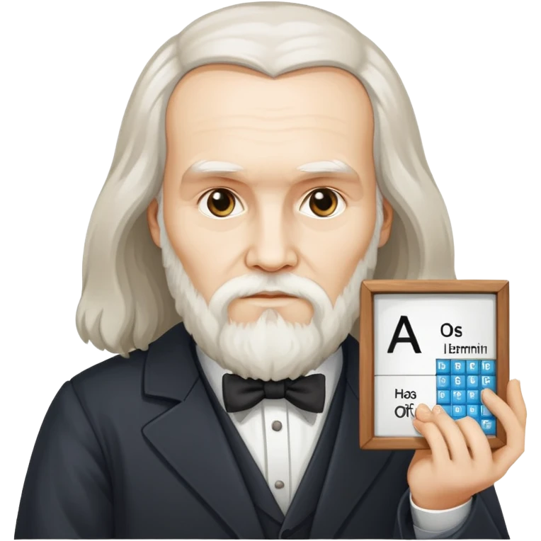 Dmitri Mendeleev with periodic table of elements emoji