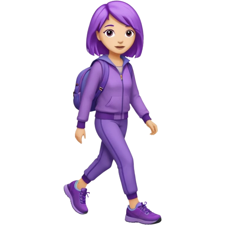 purple haired light skinned woman walking emoji