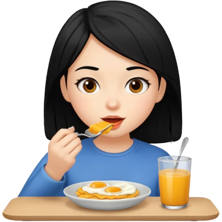 Chica de cabello negro desayunando  emoji