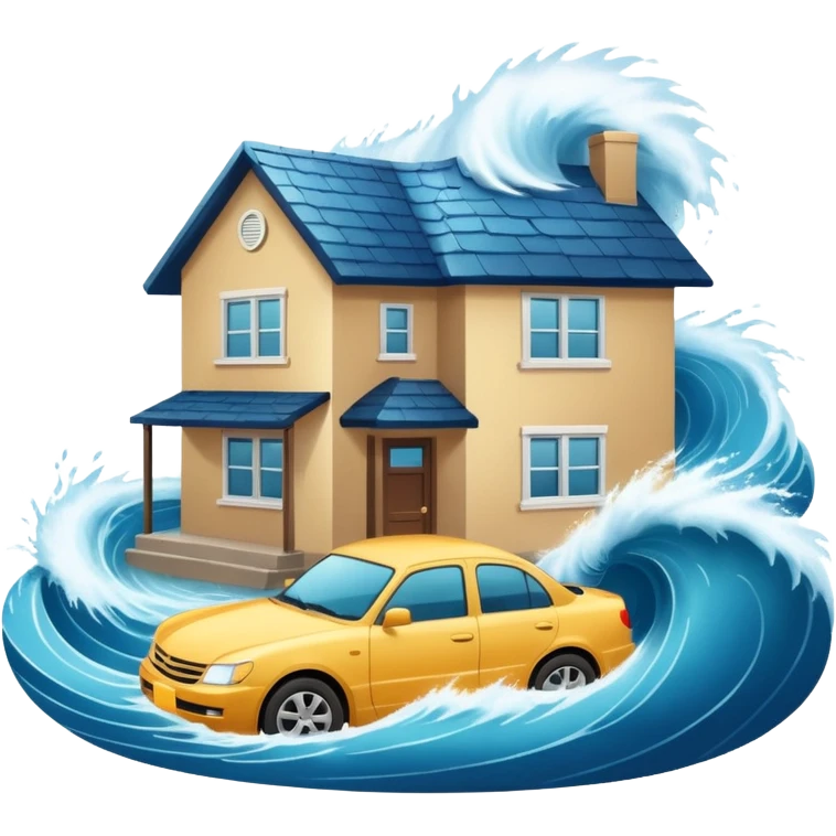 TSUNAMI DESTRUYENDO CASA Y CARRO emoji