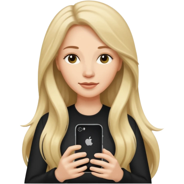 Mujer blanca cabello largo con iPhone emoji
