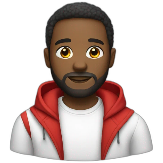 black man with beard in white collared shirt and red hoodie emoji