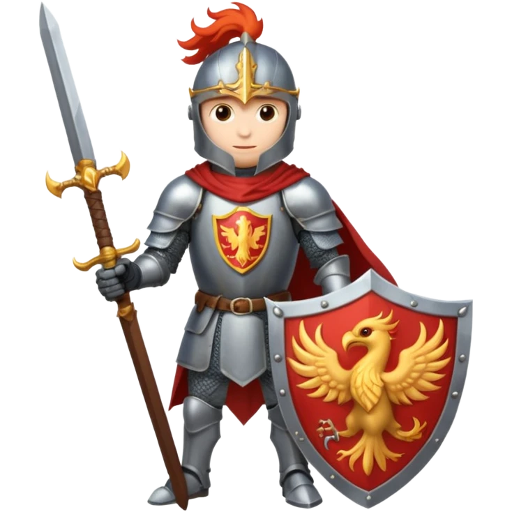 Knight with shield and sword.  Shield has a phoenix on it emoji