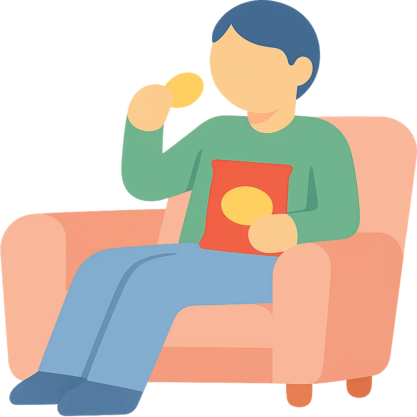 person eating chips on the couch emoji