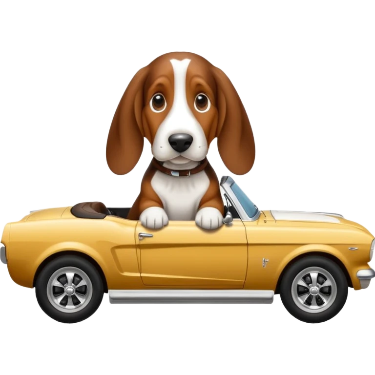 Basset hound in a 65 mustang emoji