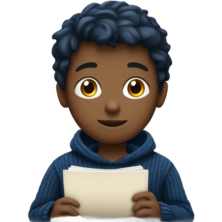 boy in a dark blue sweater doing homework emoji