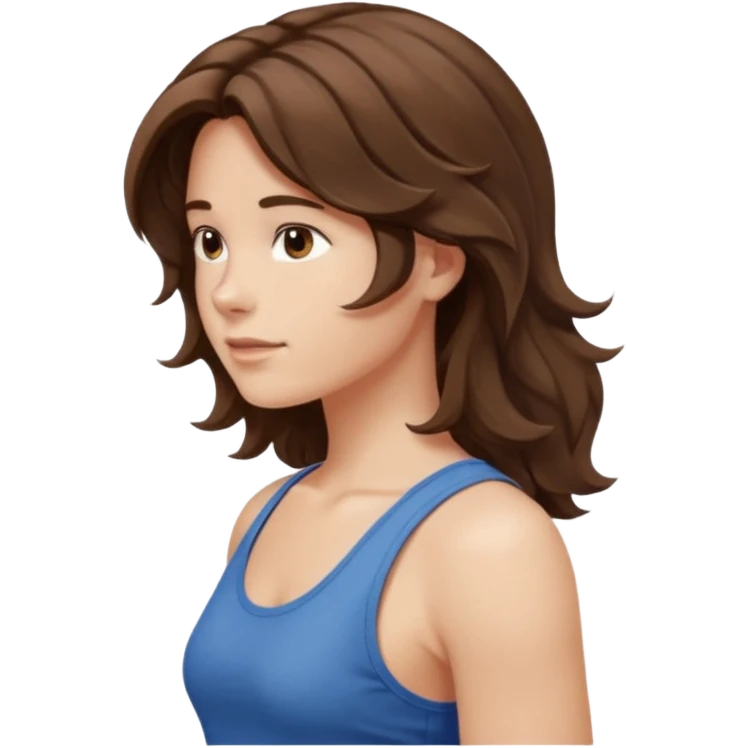 Medium length wavy Brown hair. Large boob tanktop. Side profile emoji