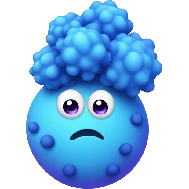 blue puffball with purple spots, blue eyes emoji