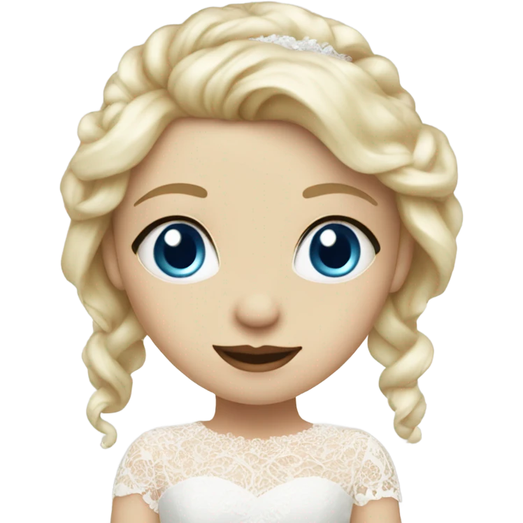 Beautiful blond girl with blue eyes and lace wedding dress emoji