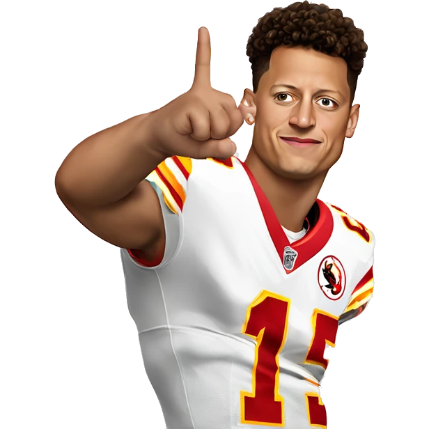 Patrick Mahomes doing a guns up hand symbol emoji