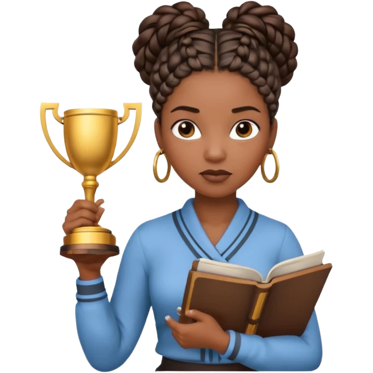 generate an emoji for this phrase, Start strong to earn trust and be noticed. End strong to be remembered. make it a black woman in braids updo looking determined with a script in hand and a trophy emoji