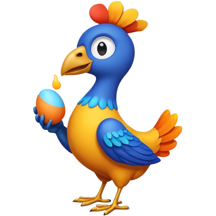 A 3D cartoon Sankofa bird with its head turned backward holding an egg in its beak, symbolizing learning from the past, vibrant colors, smooth lighting, Memoji-style rendering. emoji