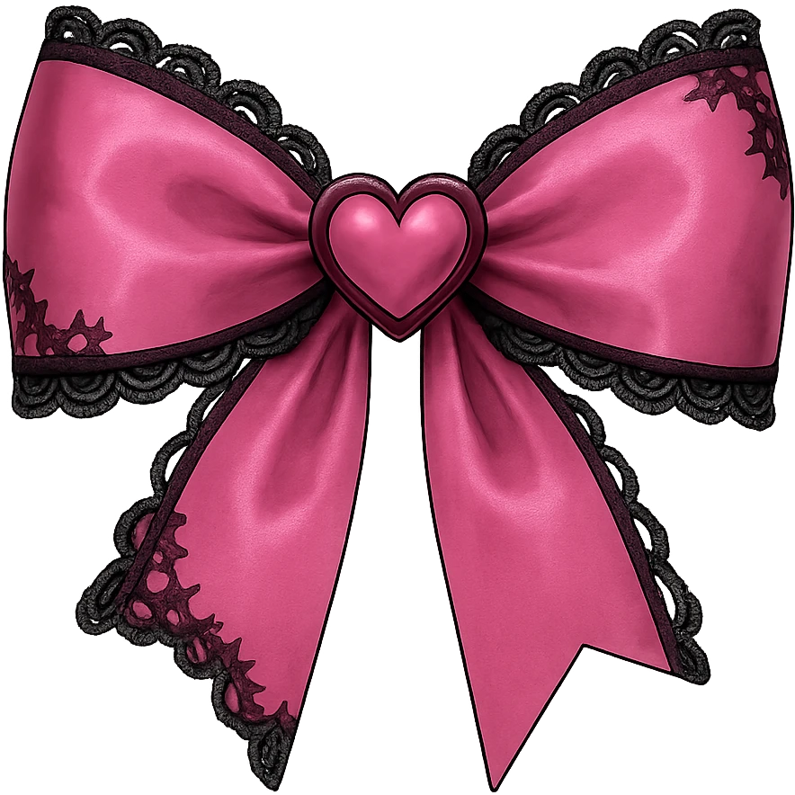 pink gothic bow with black lace trim and heart charm, remove background emoji