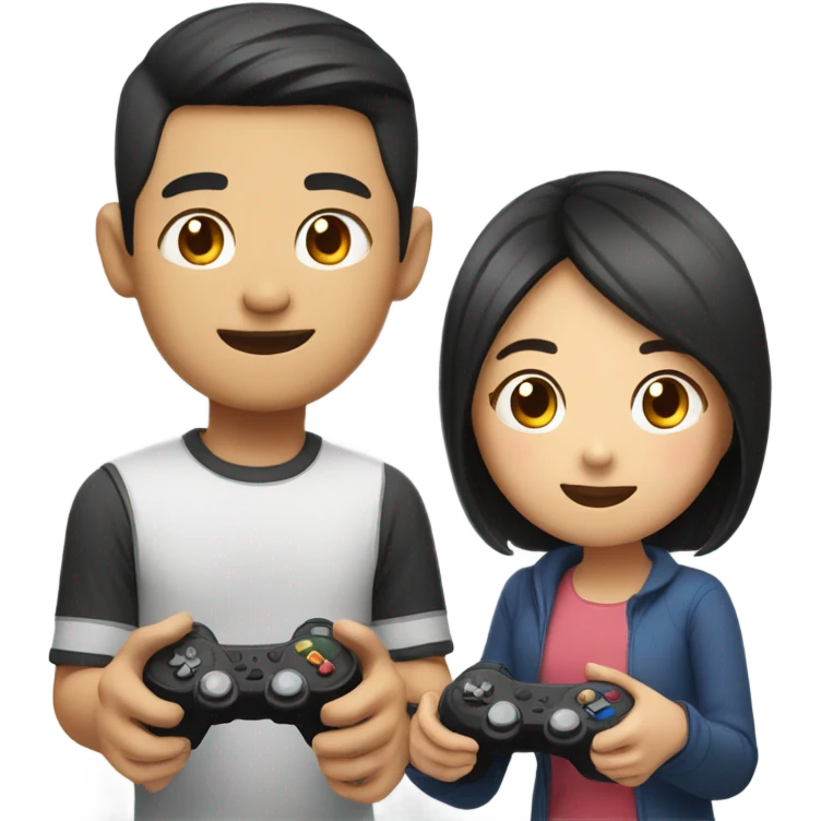 Cute asian couple playing video games emoji