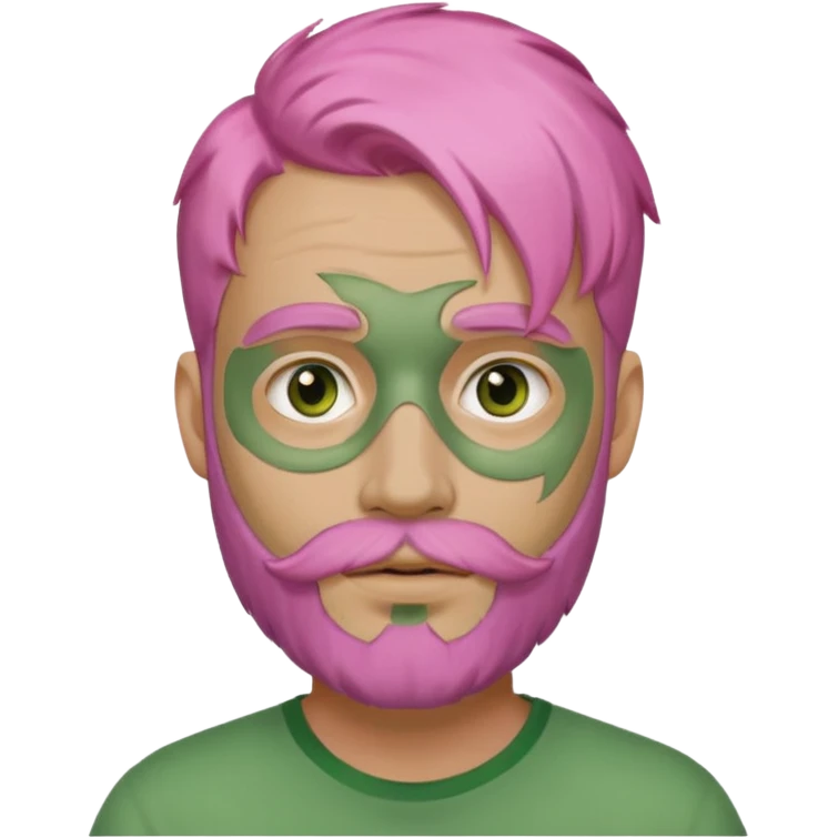 pink haired man with full full face green clay mask and beard emoji