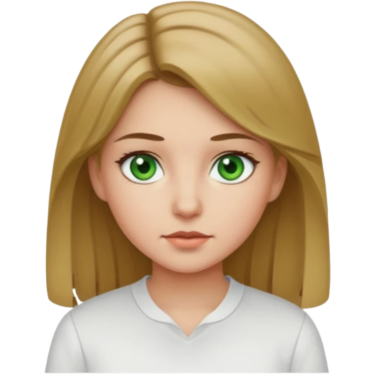 Girl in white shirt with dark blonde hair and green eyes  emoji